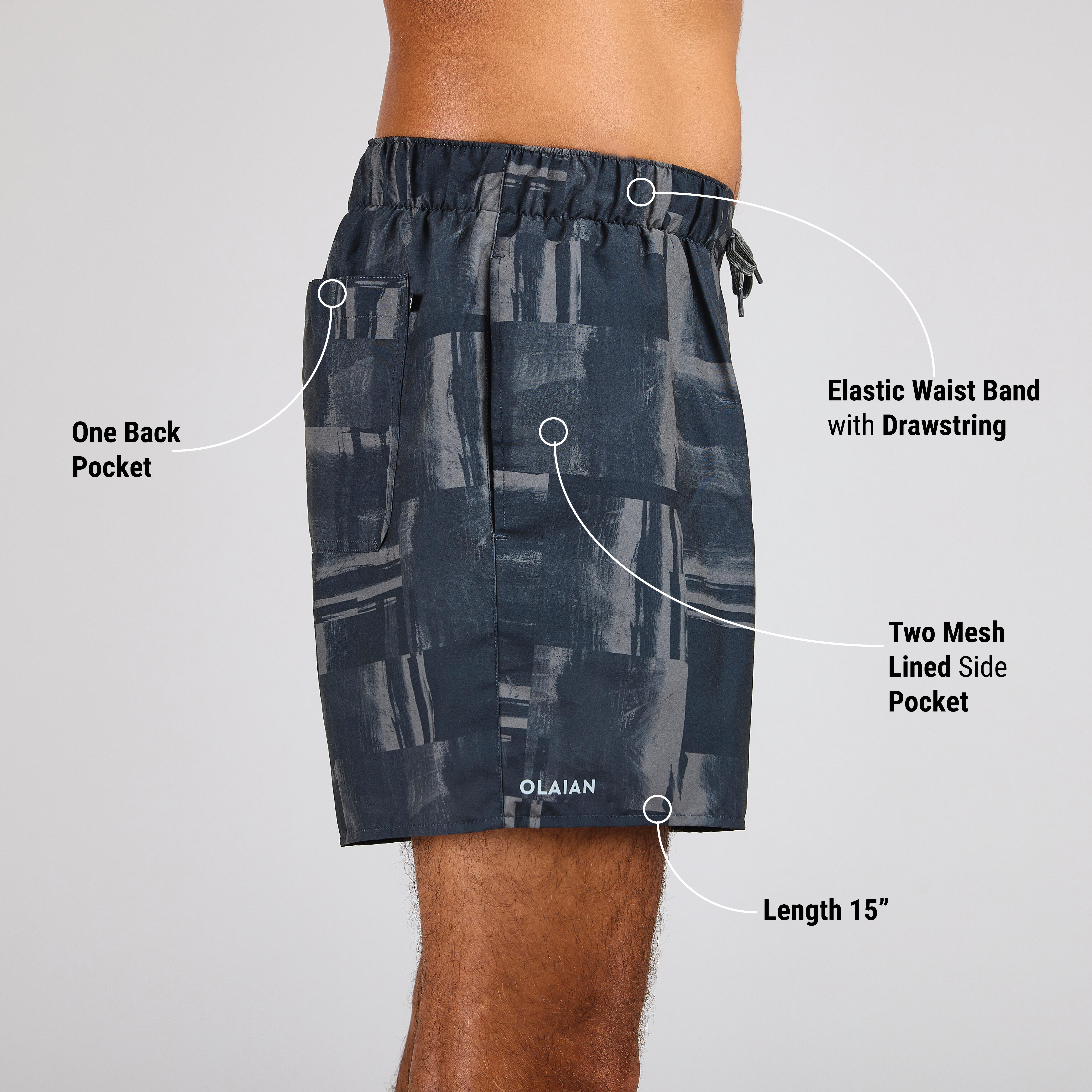 Men Surfing boardshorts 100 15"  STRATE BLACK
