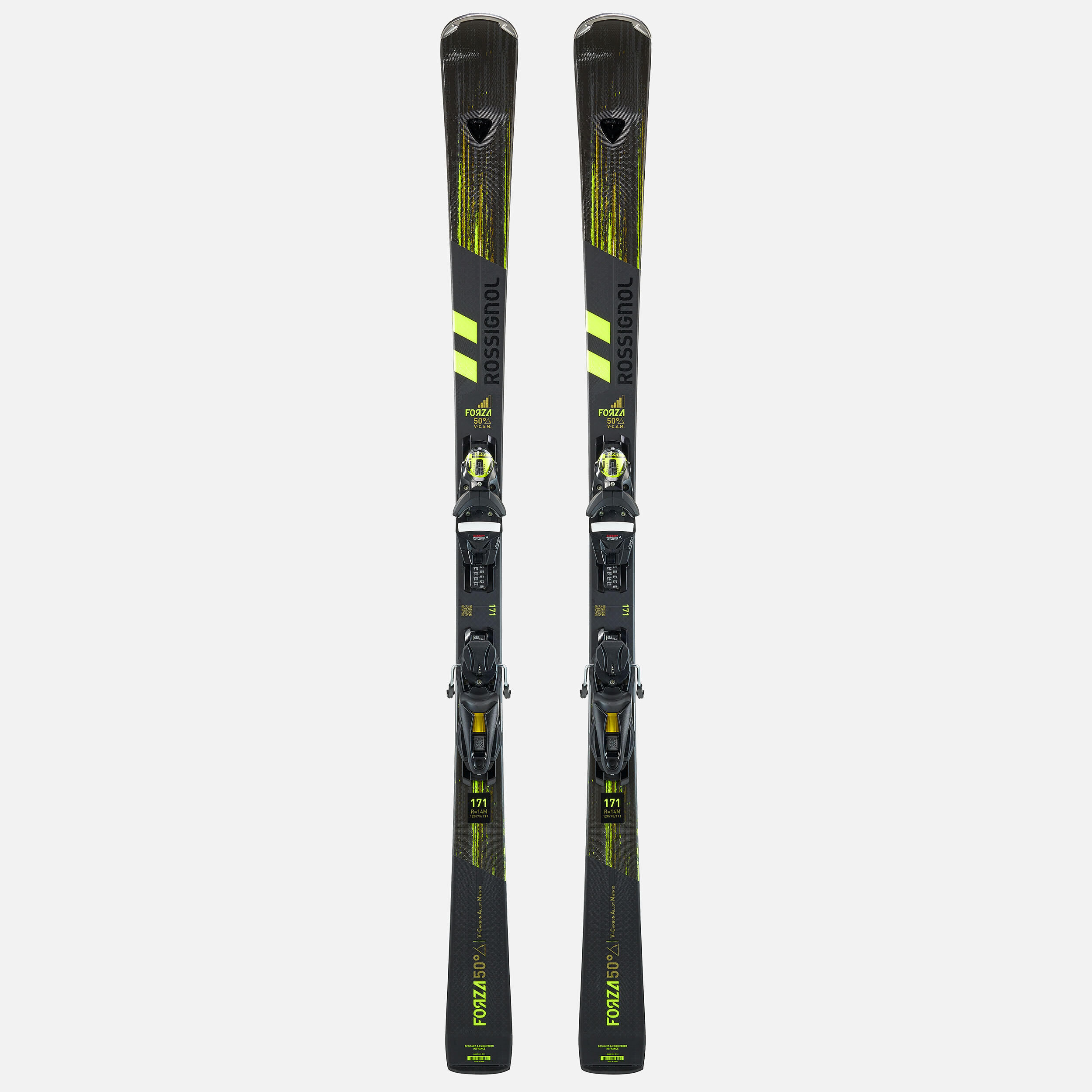 ROSSIGNOL MEN'S DOWNHILL SKI WITH BINDINGS - ROSSIGNOL FORZA 128 50° - BLACK YELLOW