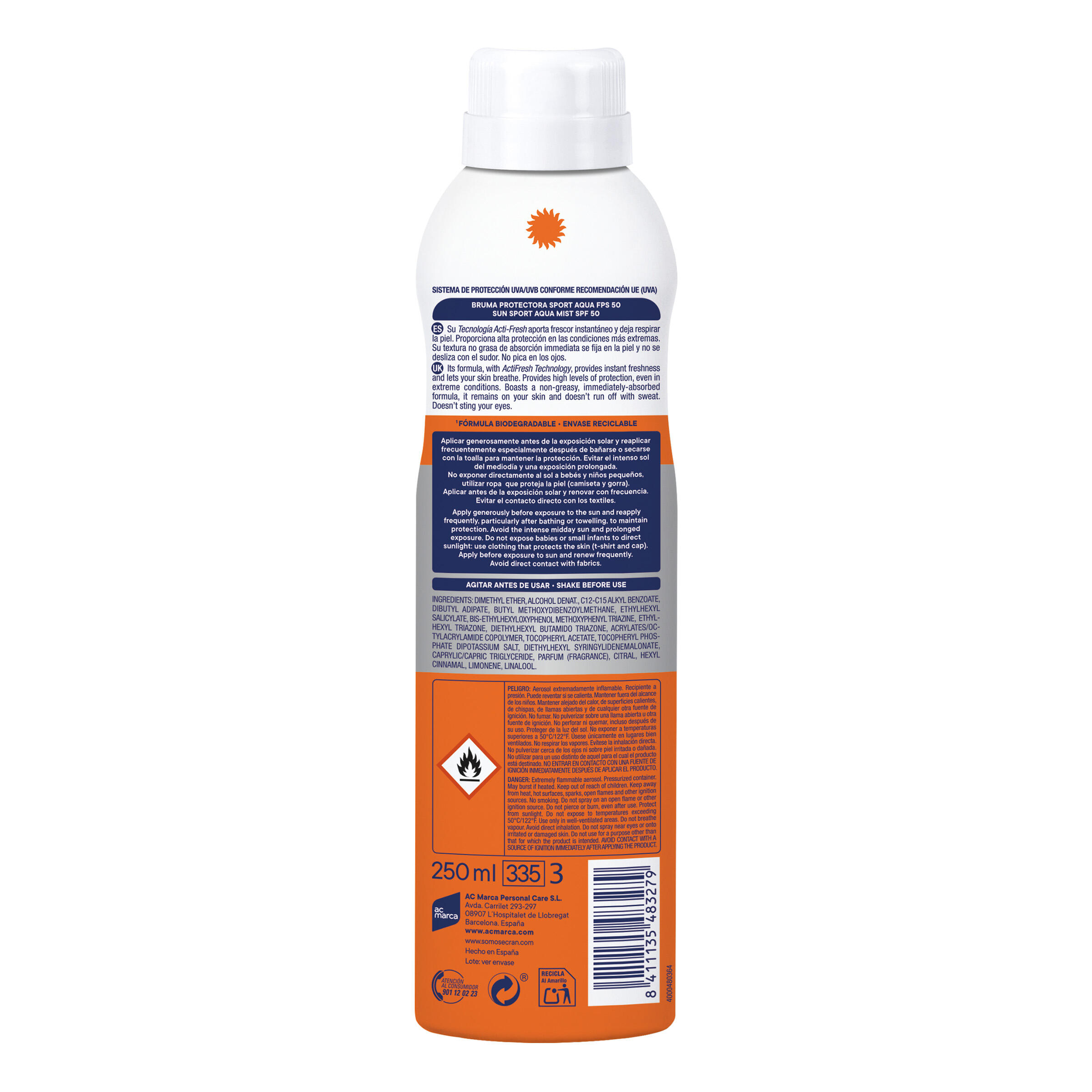 Spray bruma protección solar Sport Aqua Bruma IP50+ 250ml 2/2