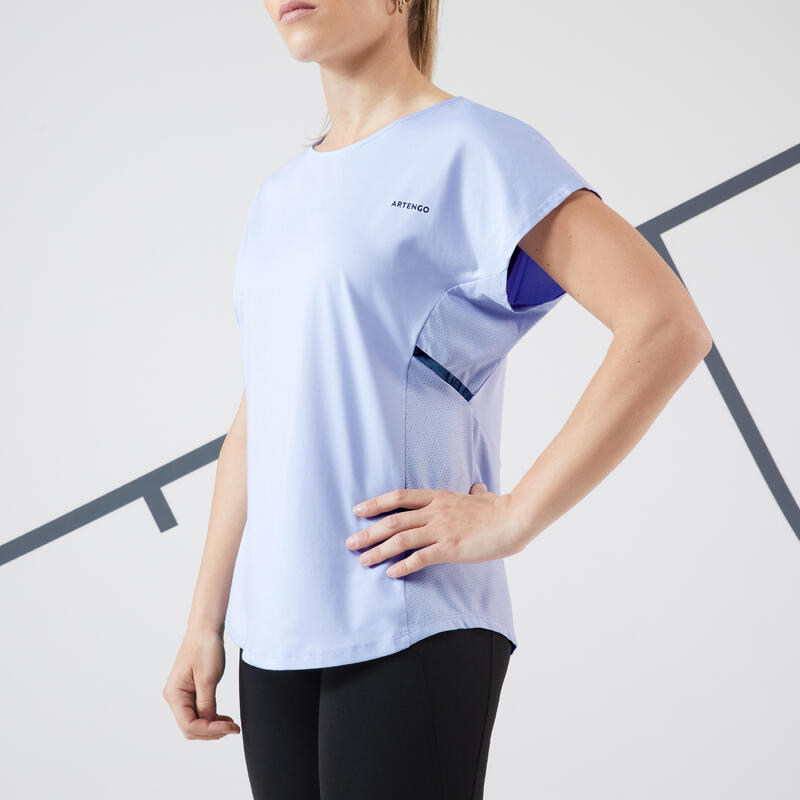 女款柔軟圓領網球 T 恤 Dry 500－藍紫色