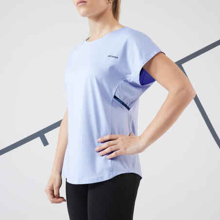 Γυναικείο μαλακό t-shirt τένις με λαιμόκοψη Dry 500 - Μπλε της λεβάντας