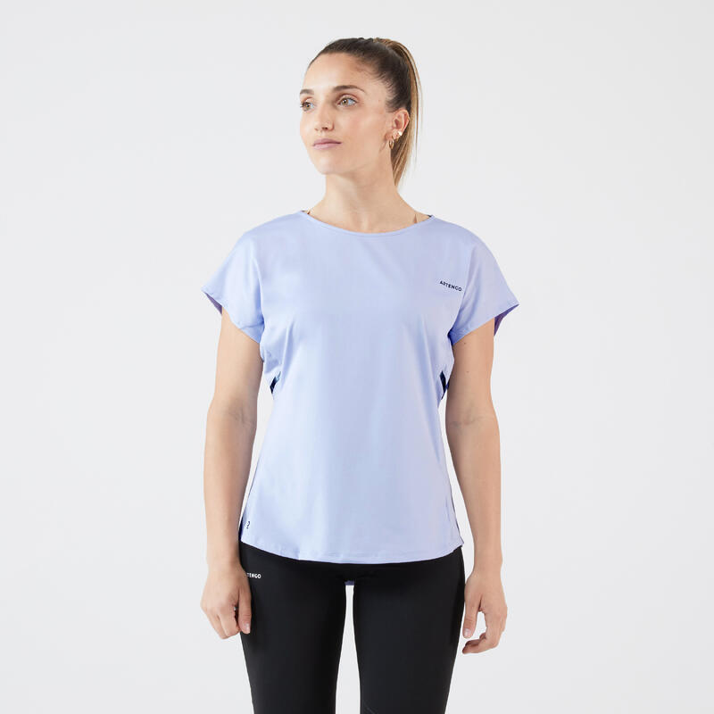 T-Shirt de ténis decote redondo dry soft mulher - Dry 500 azul lavanda