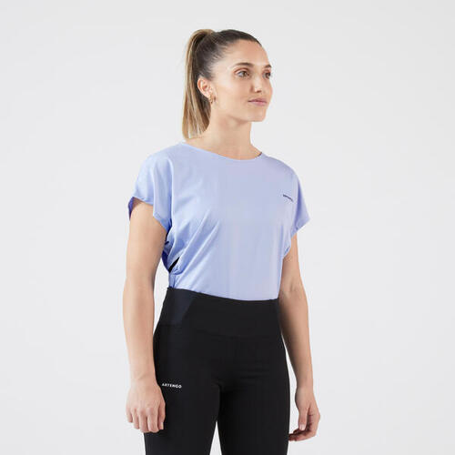 T-Shirt tennis col rond dry soft femme - Dry 500 bleu lavande
