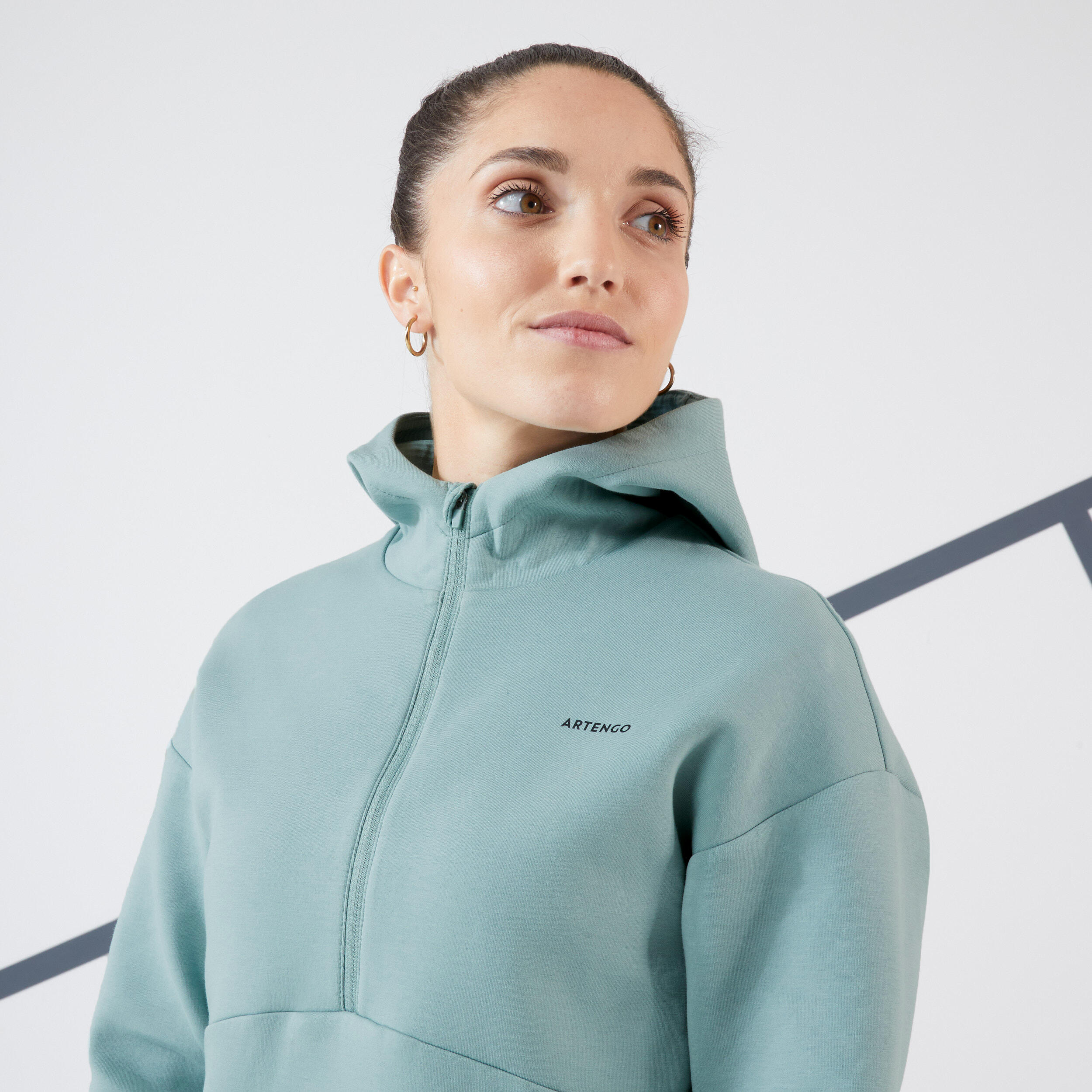 Sweat tennis à capuche demi zip dry soft - Dry 900 vert-de-gris 3/8