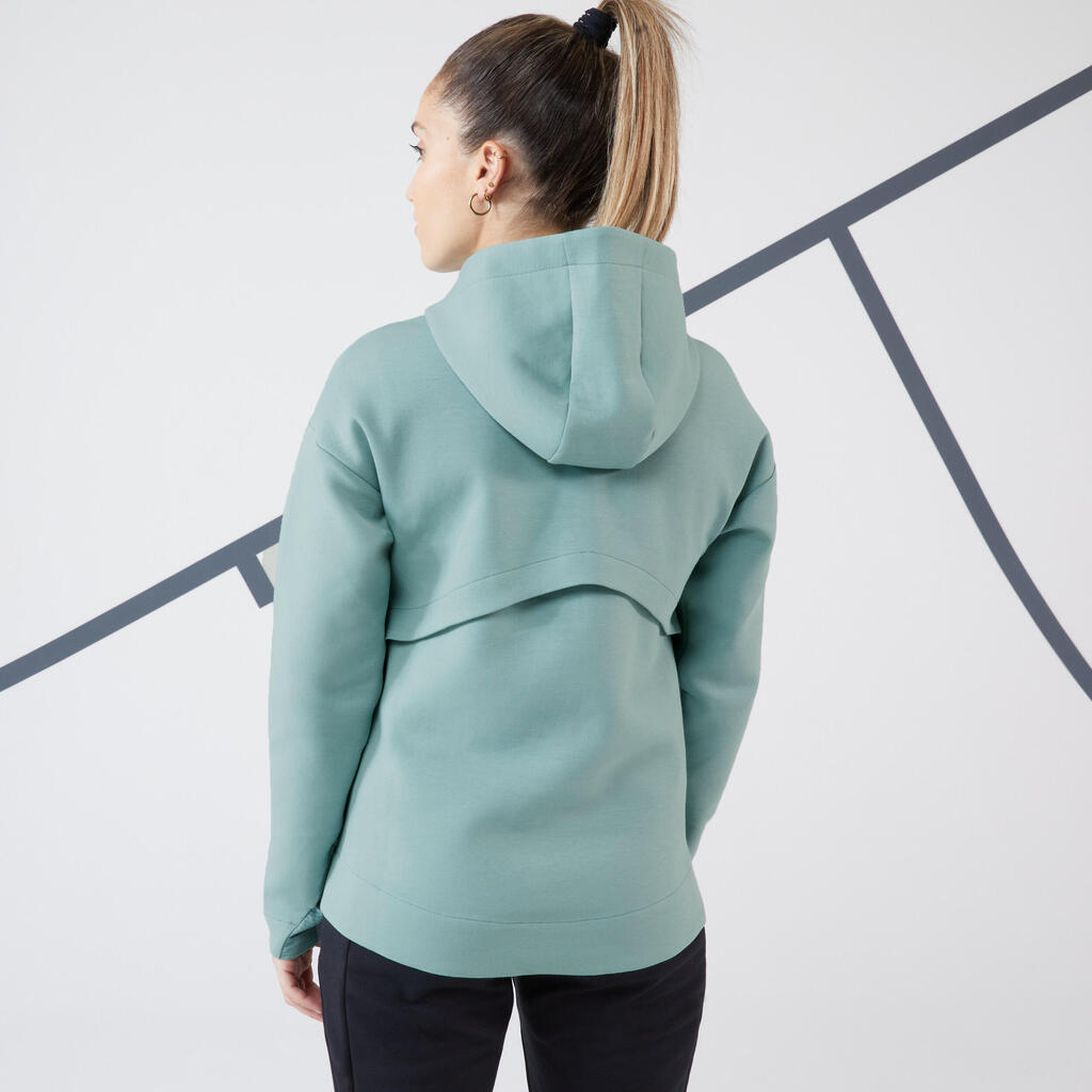 Damen Tennis Sweatshirt Kapuze - Dry 900 graugrün