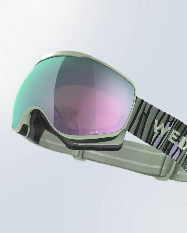 KIDS’ AND ADULT SKIING AND SNOWBOARDING GOGGLES GOOD WEATHER - G 900 S3 - ZEBRA / GREEN