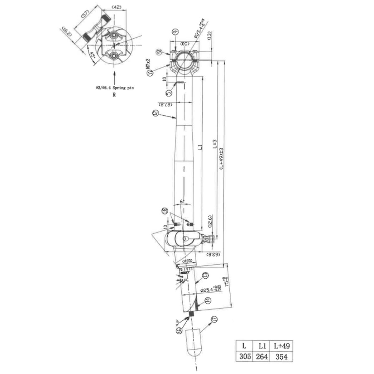 Potence pliante à plongeur pour vélo pliant tilt ou fold