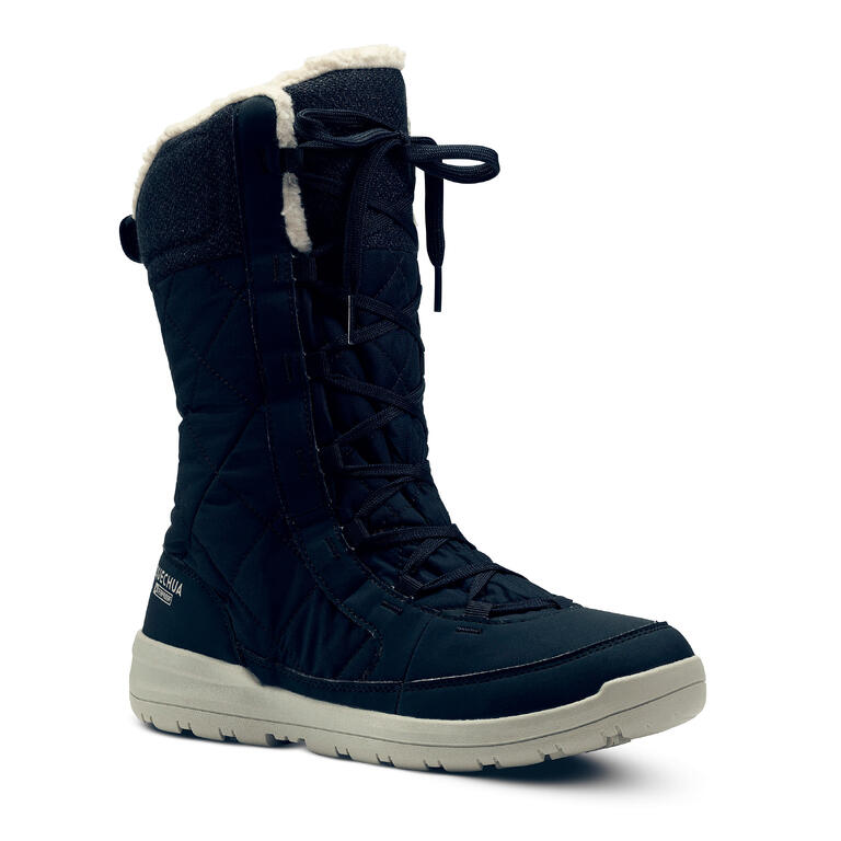 Women's warm waterproof snow boots SH500 high laceup