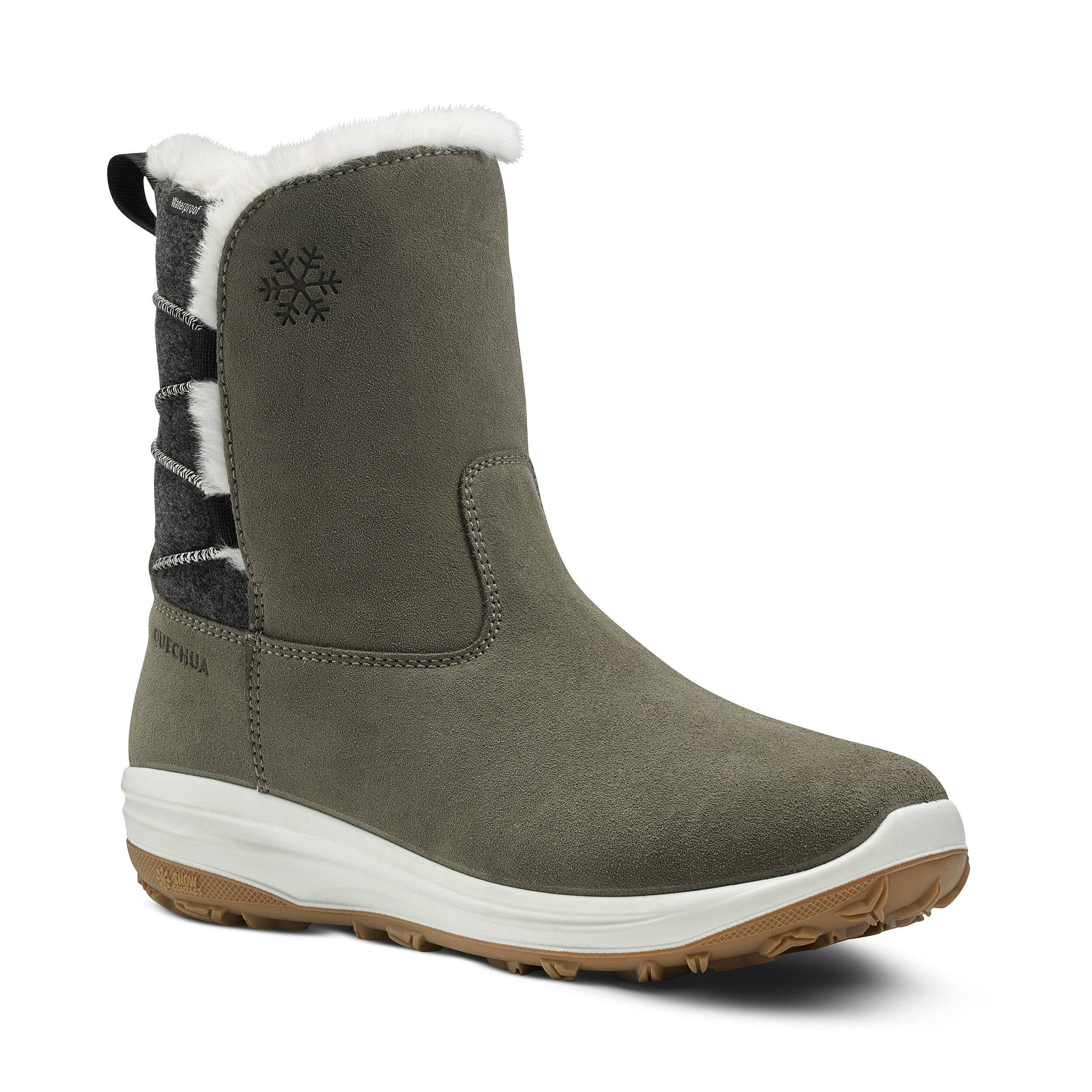 Botas de Caminhada Neve/Tempo Frio Quentes Impermeáveis Mulher SH500 Couro