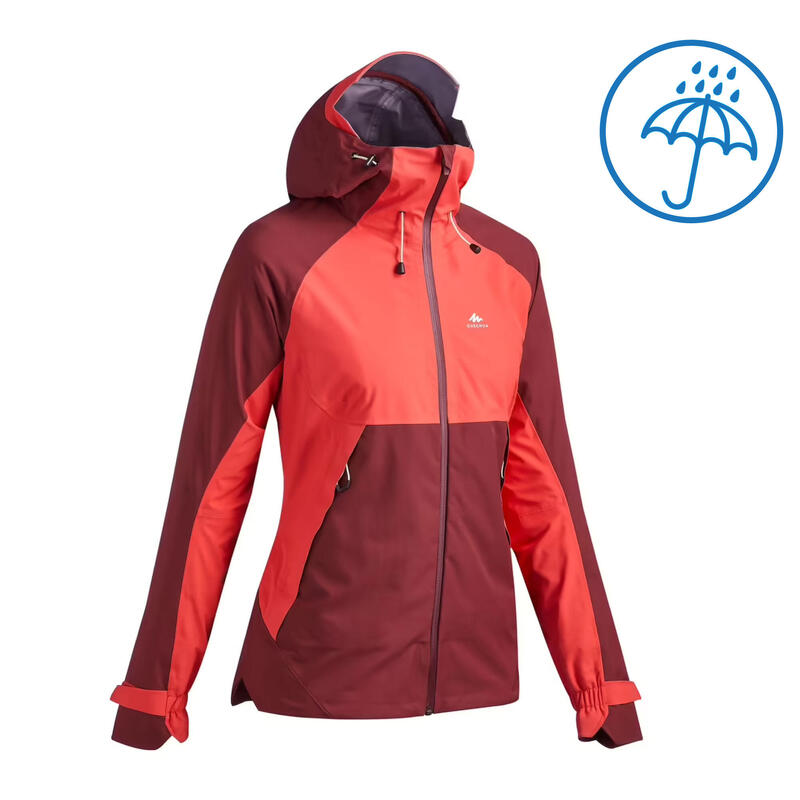 Regenjas voor bergwandelen dames MH500 bordeaux koraal