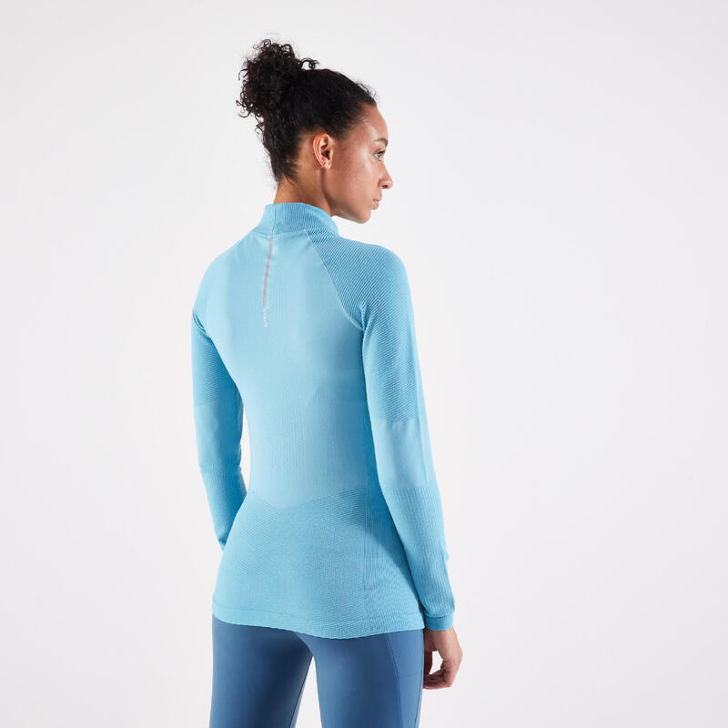 Laufshirt langarm Damen seamless Kiprun Skincare blau