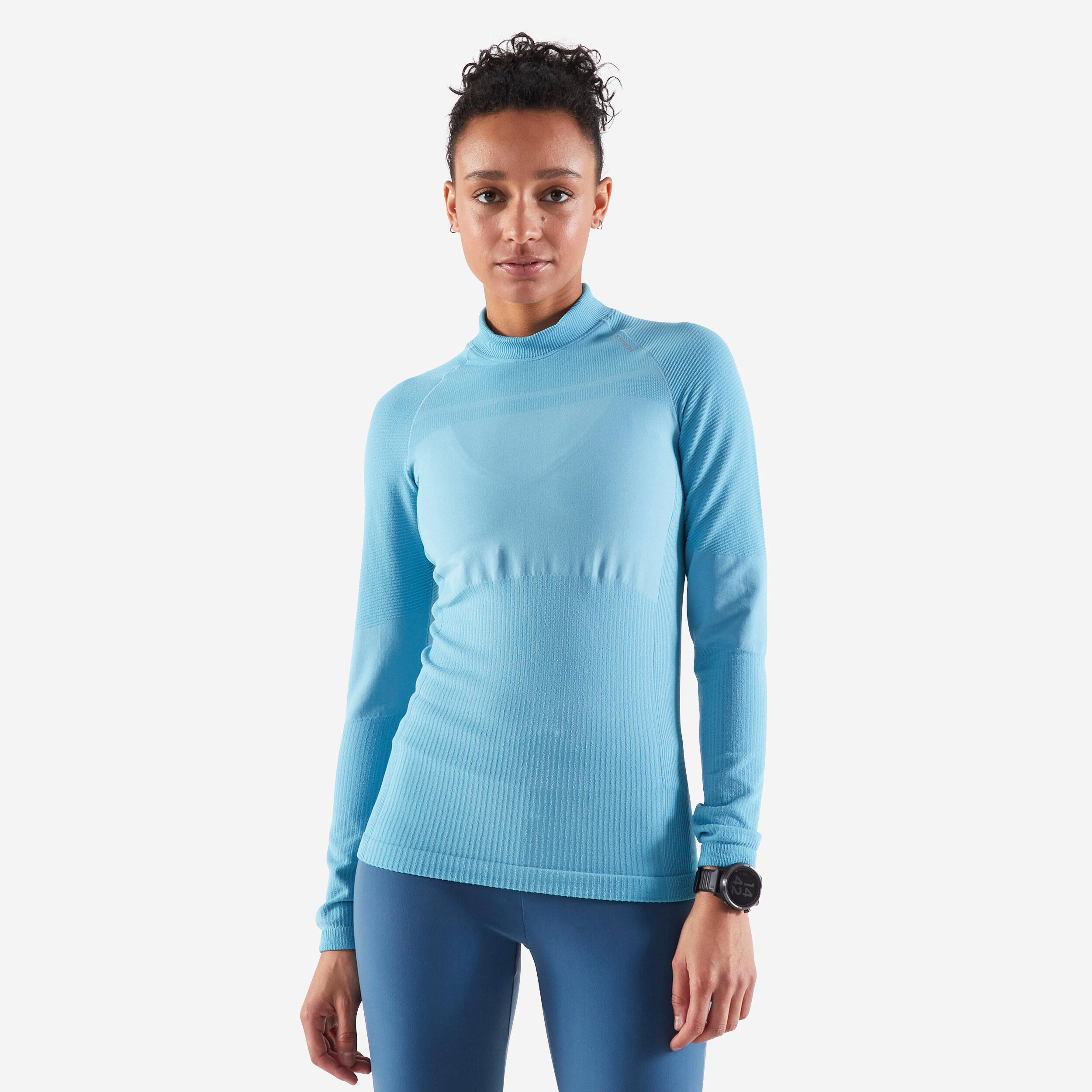 WOMEN'S LONG-SLEEVED SEAMLESS RUNNING TEE SHIRT - KIPRUN SKINCARE BLUE