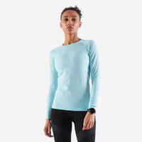 WOMEN'S BREATHABLE LONG-SLEEVED KIPRUN SKINCARE LIGHT RUNNING T-SHIRT - LIGHT BLUE