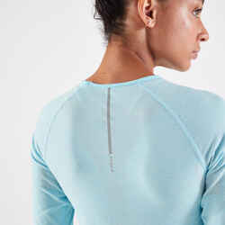 WOMEN'S BREATHABLE LONG-SLEEVED KIPRUN SKINCARE LIGHT RUNNING T-SHIRT - LIGHT BLUE