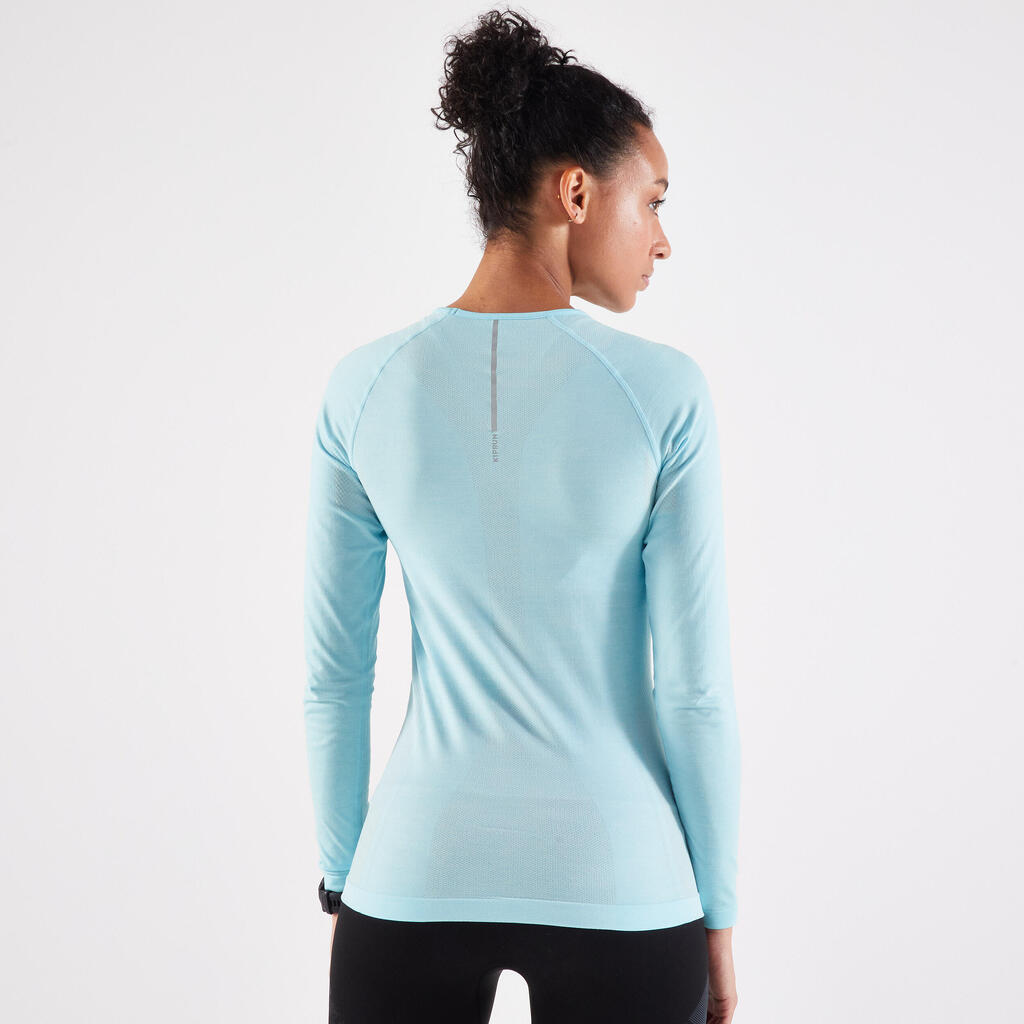 WOMEN'S BREATHABLE LONG-SLEEVED KIPRUN SKINCARE LIGHT RUNNING T-SHIRT - LIGHT BLUE