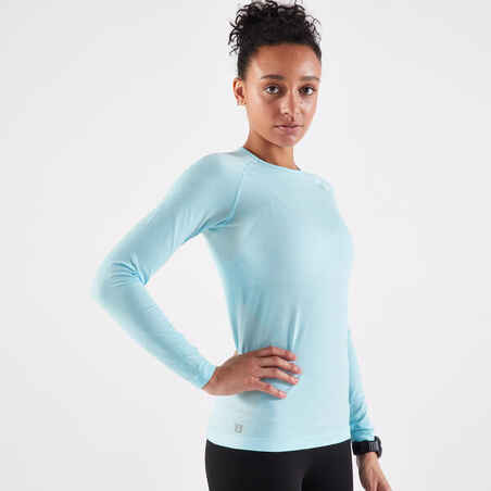 WOMEN'S BREATHABLE LONG-SLEEVED KIPRUN SKINCARE LIGHT RUNNING T-SHIRT - LIGHT BLUE