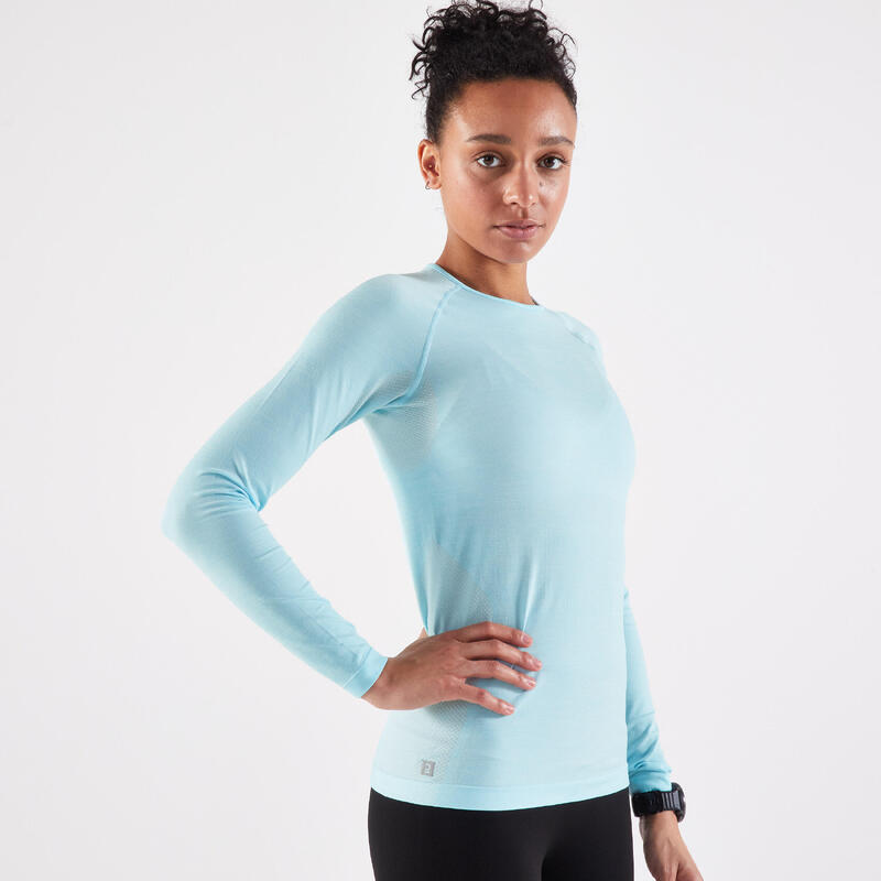 Ademend hardloopshirt voor dames Skincare Light lange mouwen lichtblauw