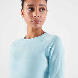 WOMEN'S BREATHABLE LONG-SLEEVED KIPRUN SKINCARE LIGHT RUNNING T-SHIRT - LIGHT BLUE