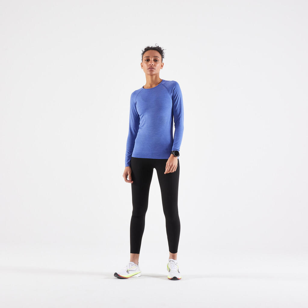 WOMEN'S BREATHABLE LONG-SLEEVED KIPRUN SKINCARE LIGHT RUNNING T-SHIRT - LIGHT BLUE