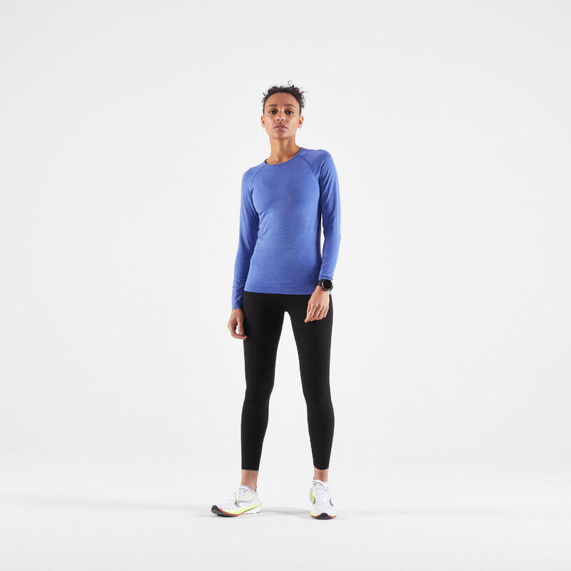 女款跑步長袖 T 恤 SKINCARE－淡藍色橘色