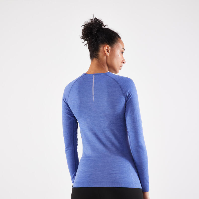 女款跑步長袖 T 恤 SKINCARE－淡藍色橘色