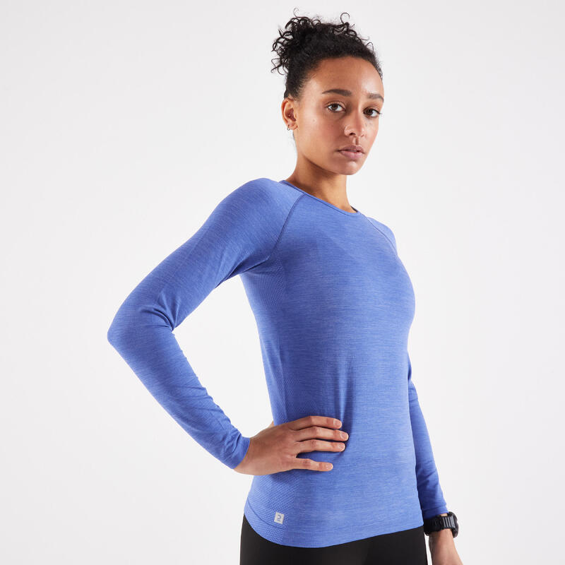 CAMISOLA RESPIRÁVEL DE CORRIDA KIPRUN SKINCARE LIGHT MULHER AZUL/LARANJA