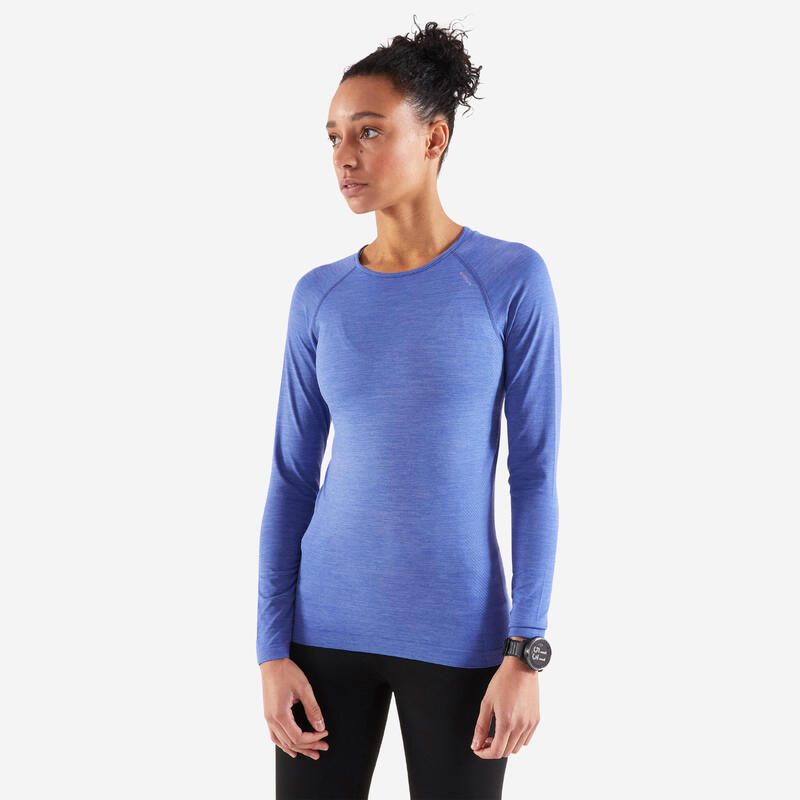 Laufshirt langarm Damen atmungsaktiv - hellblau/orange 