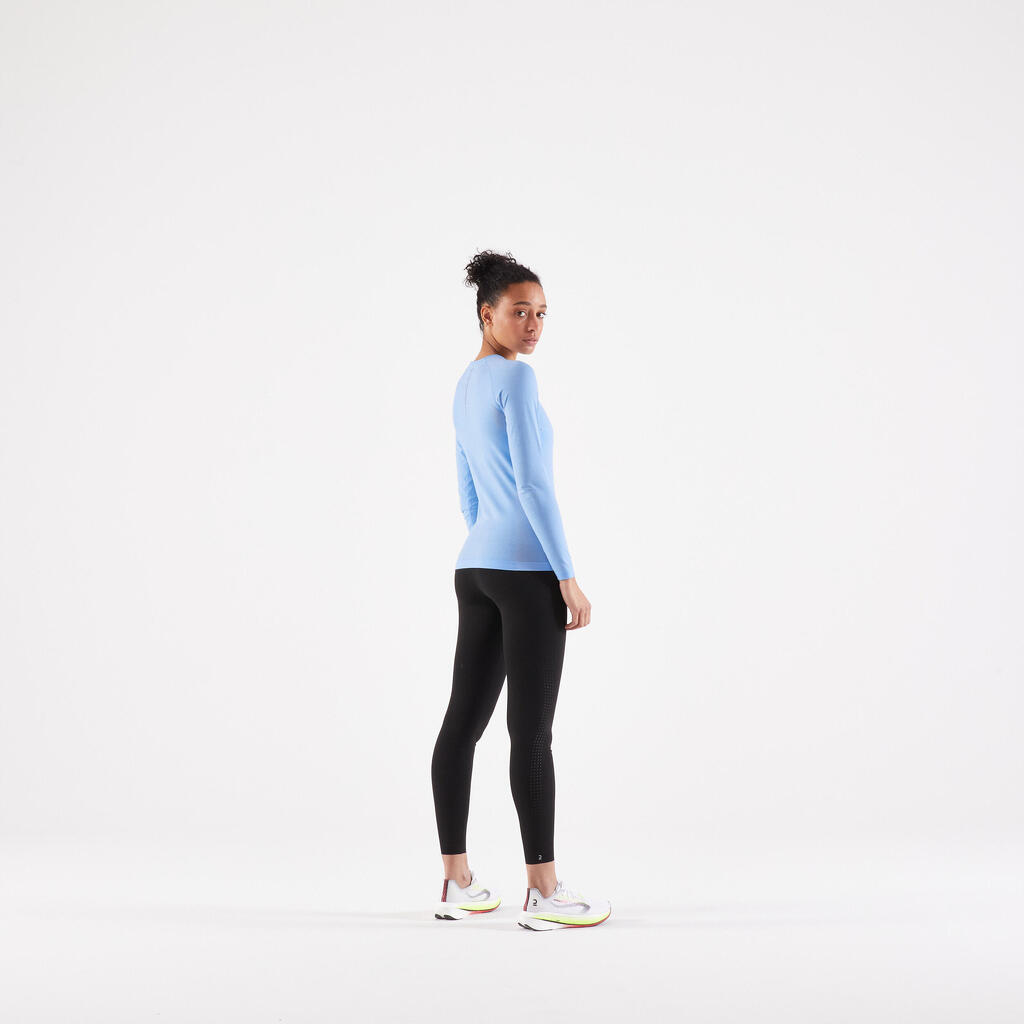 WOMEN'S BREATHABLE LONG-SLEEVED KIPRUN SKINCARE LIGHT RUNNING T-SHIRT - LIGHT BLUE