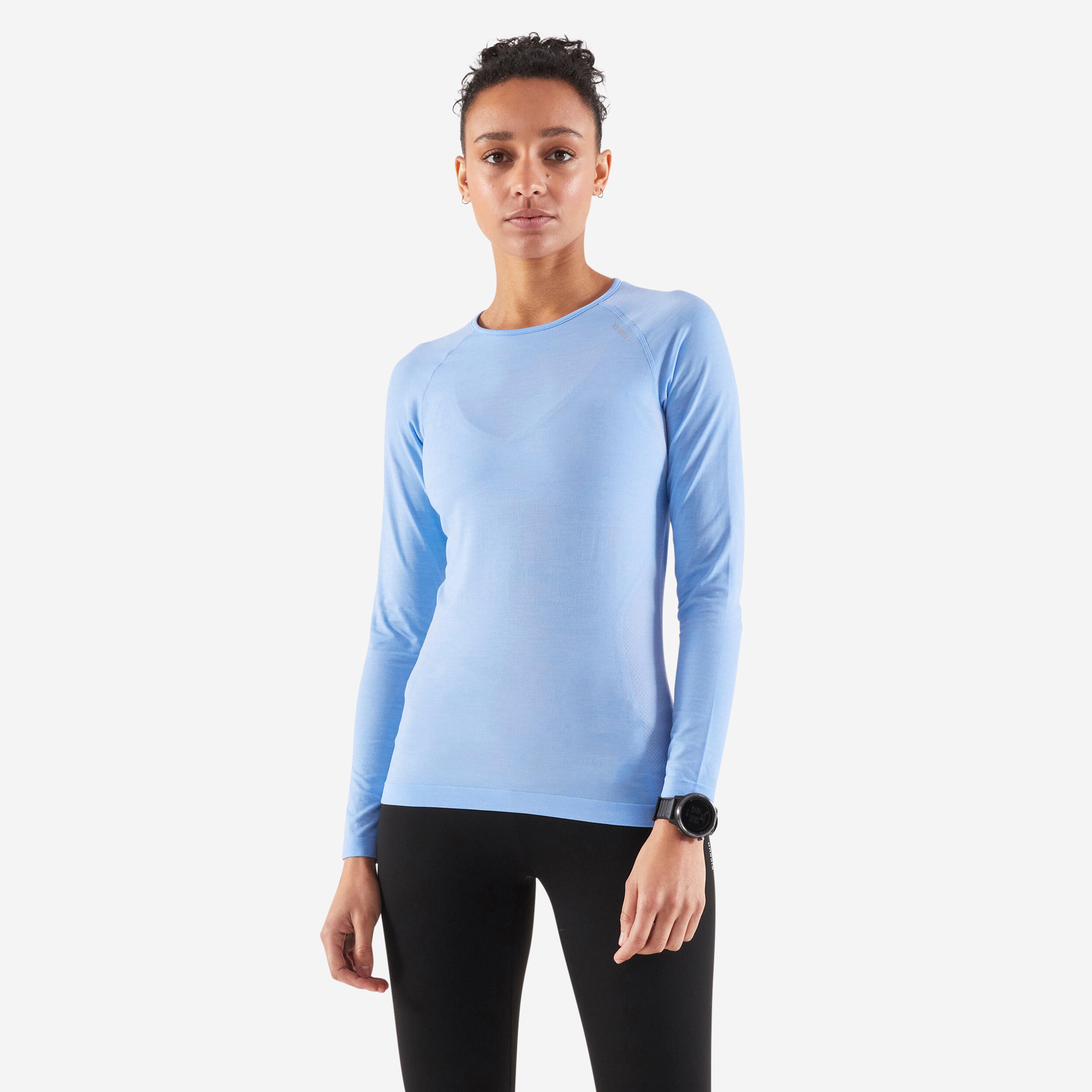 WOMEN'S BREATHABLE LONG-SLEEVED KIPRUN SKINCARE LIGHT RUNNING T-SHIRT - LIGHT BLUE 1/7