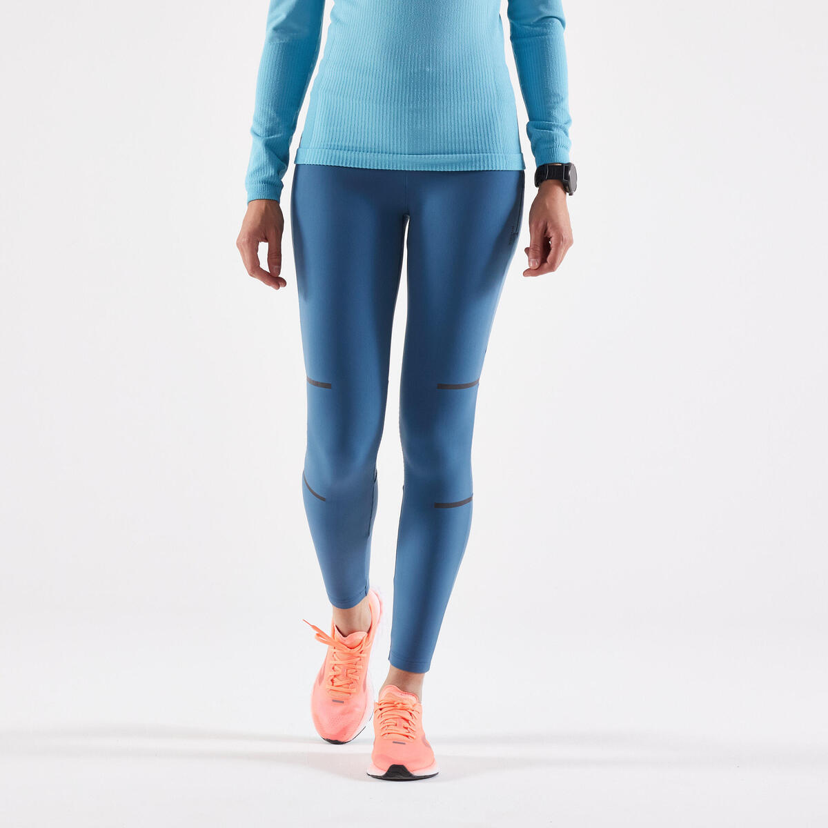 Legging chaud de running Femme- KIPRUN RUN 900 Warm Bleu ardoise