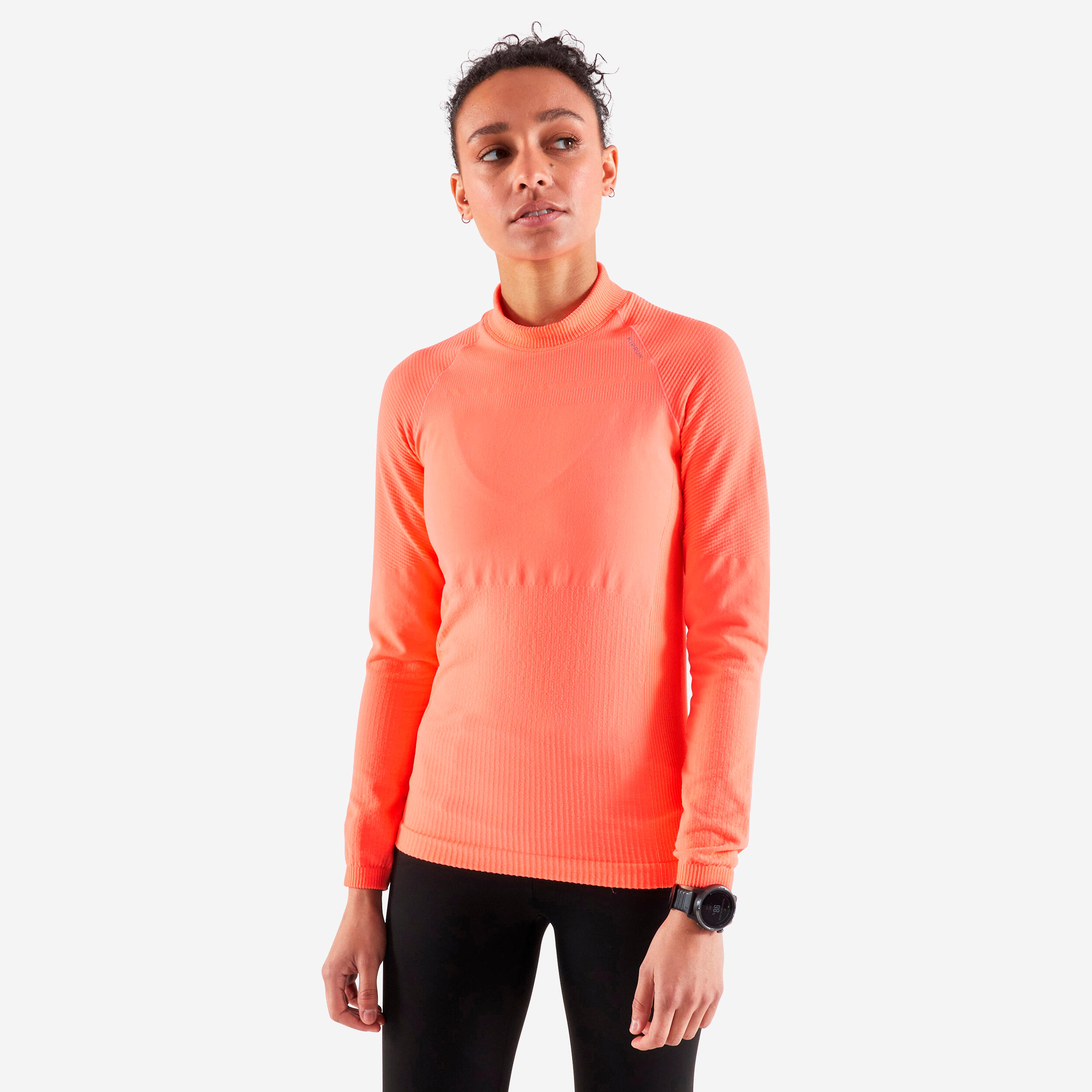 KIPRUN WOMEN'S KIPRUN SKINCARE SEAMLESS LONG-SLEEVED RUNNING T-SHIRT - CORAL