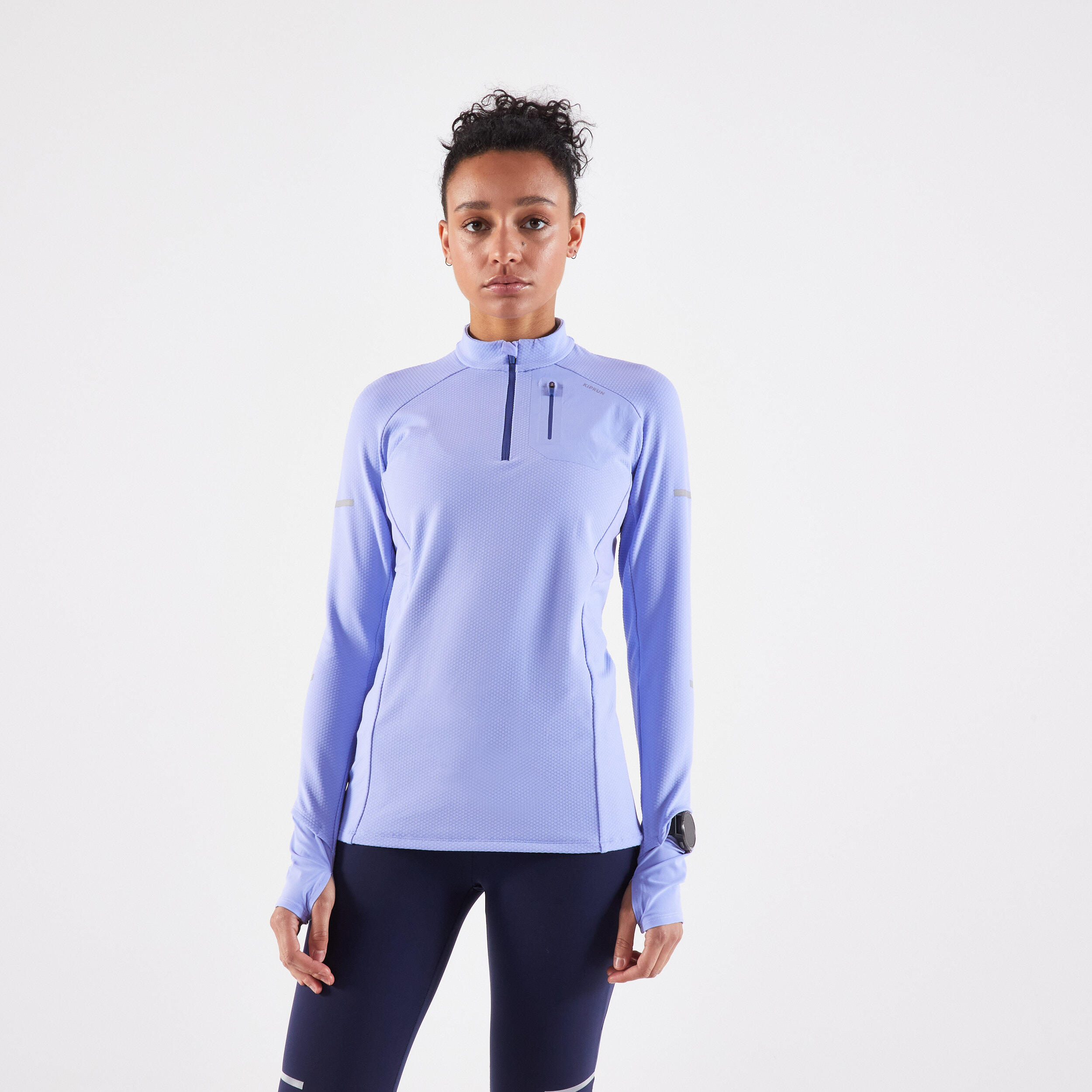 WOMEN'S LONG SLEEVED KIPRUN WARM LIGHT RUNNING T SHIRT - MAUVE 1/7