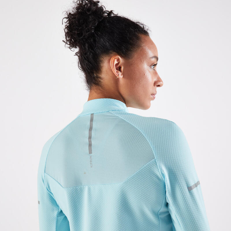 CAMISOLA DE CORRIDA MULHER KIPRUN WARM LIGHT AZUL