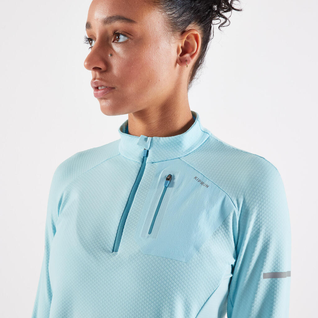 WOMEN'S LONG SLEEVED KIPRUN WARM LIGHT RUNNING T SHIRT - BLUE