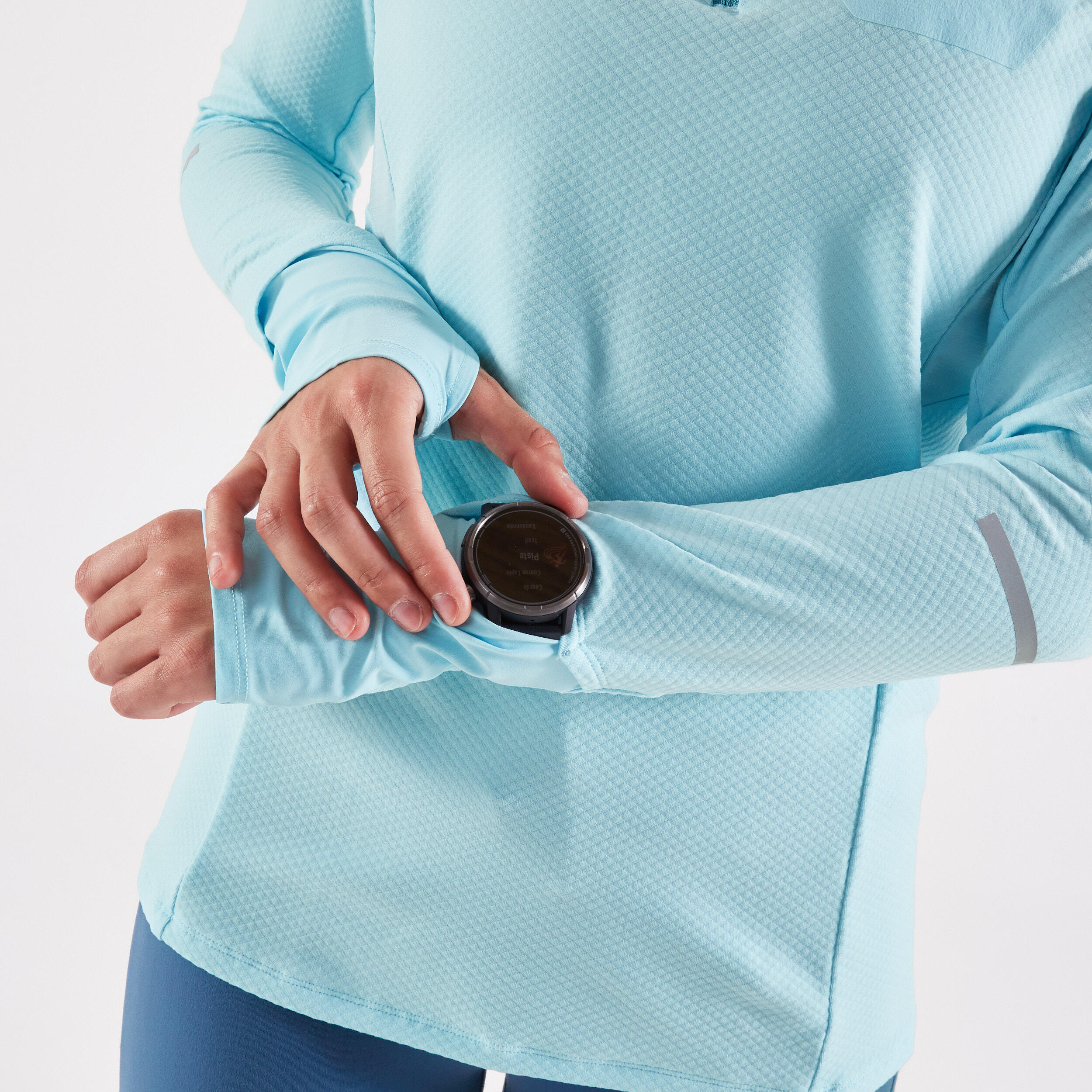 KIPRUN Run 500 Warm Women's Running Long-Sleeved T-Shirt 1/2 Zip - Sky blue