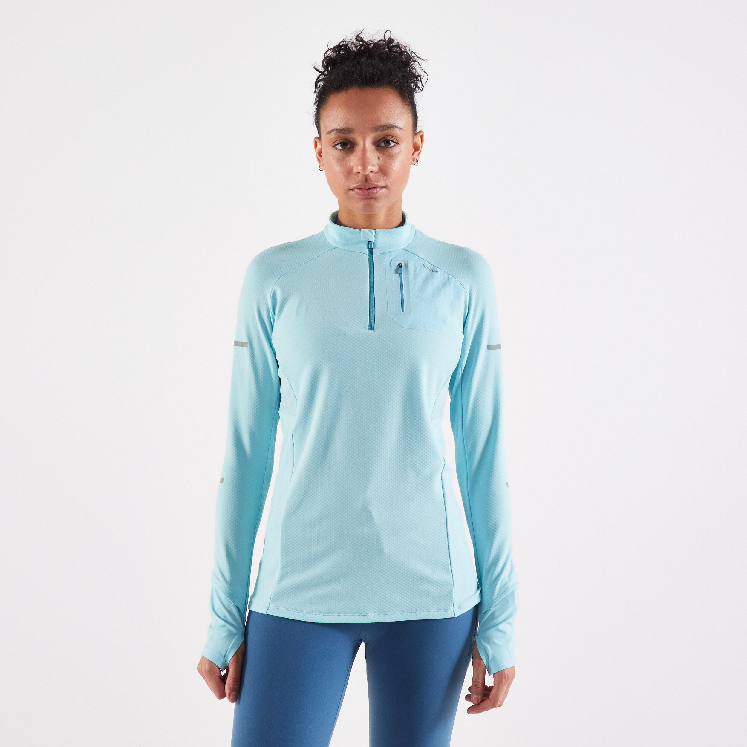 WOMEN'S LONG SLEEVED KIPRUN WARM LIGHT RUNNING T SHIRT - BLUE 1/6