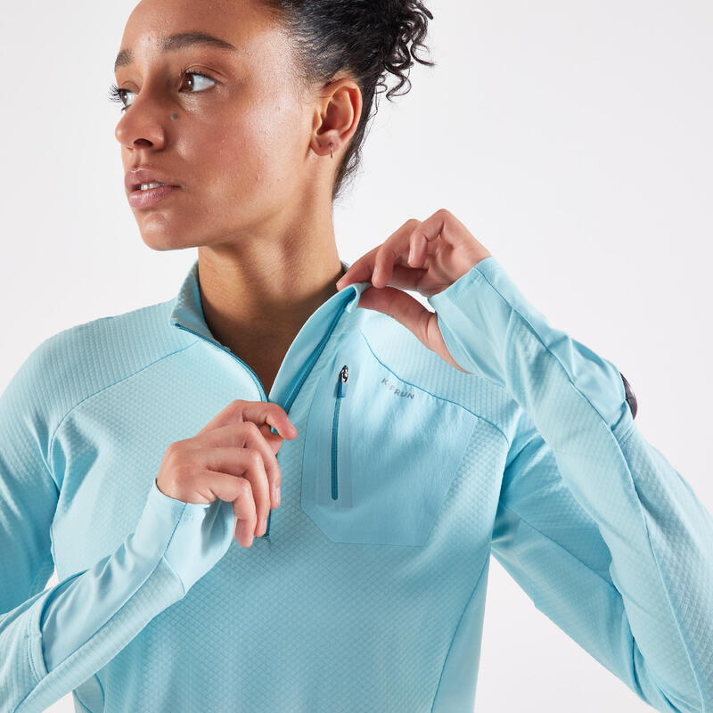 CAMISOLA DE CORRIDA MULHER KIPRUN WARM LIGHT AZUL