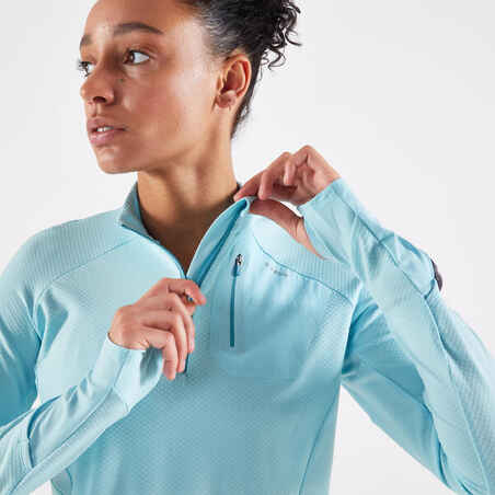 WOMEN'S LONG SLEEVED KIPRUN WARM LIGHT RUNNING T SHIRT - BLUE