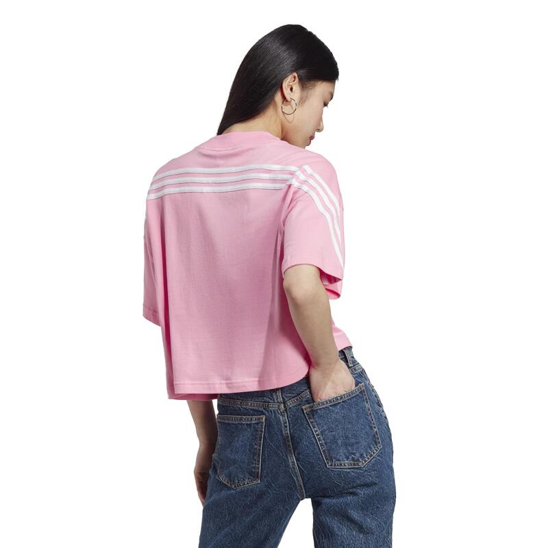 Fitness T-shirt dames roze 3 strepen