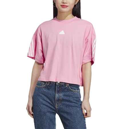 Moteriški marškinėliai kūno rengybai su trimis juostelėmis, rožiniai