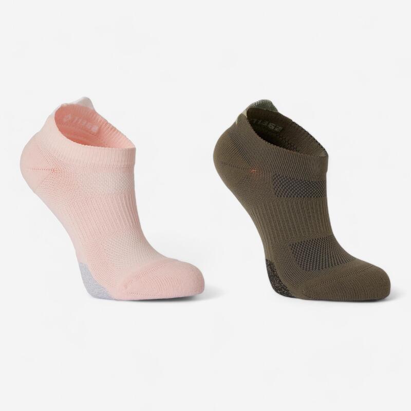 Calcetines fitness invisibles x2 Domyos rosa y caqui