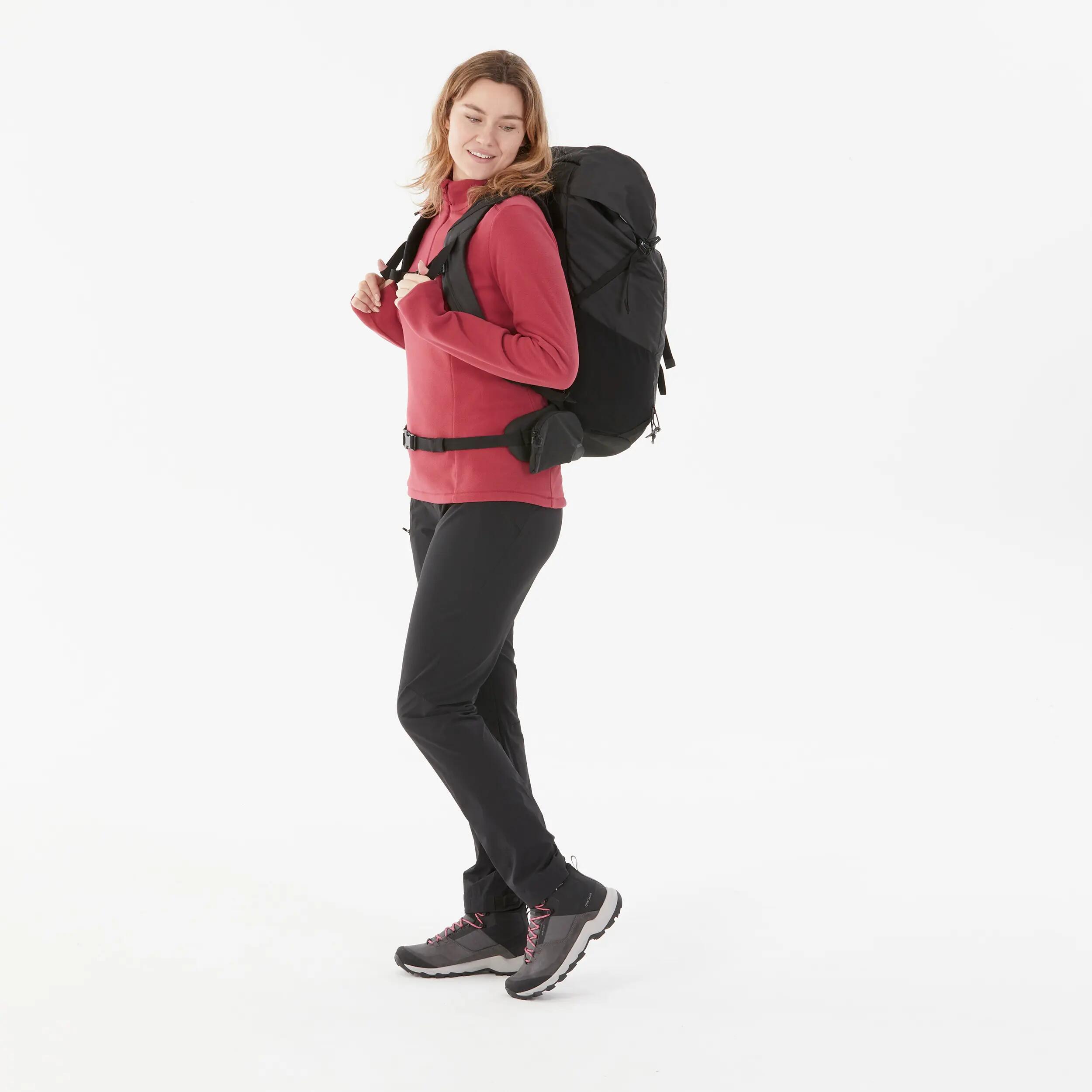 Women’s mountain hiking fleece jacket, MH100 Half Zip - Pink 7/8
