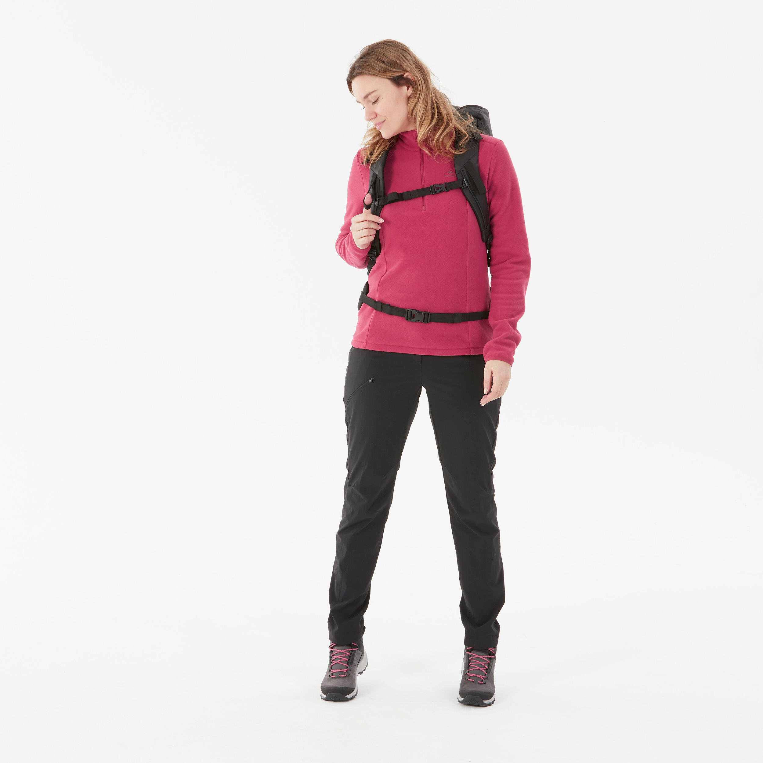 Women’s Fleece Hiking Sweatshirt - MH 100 Red