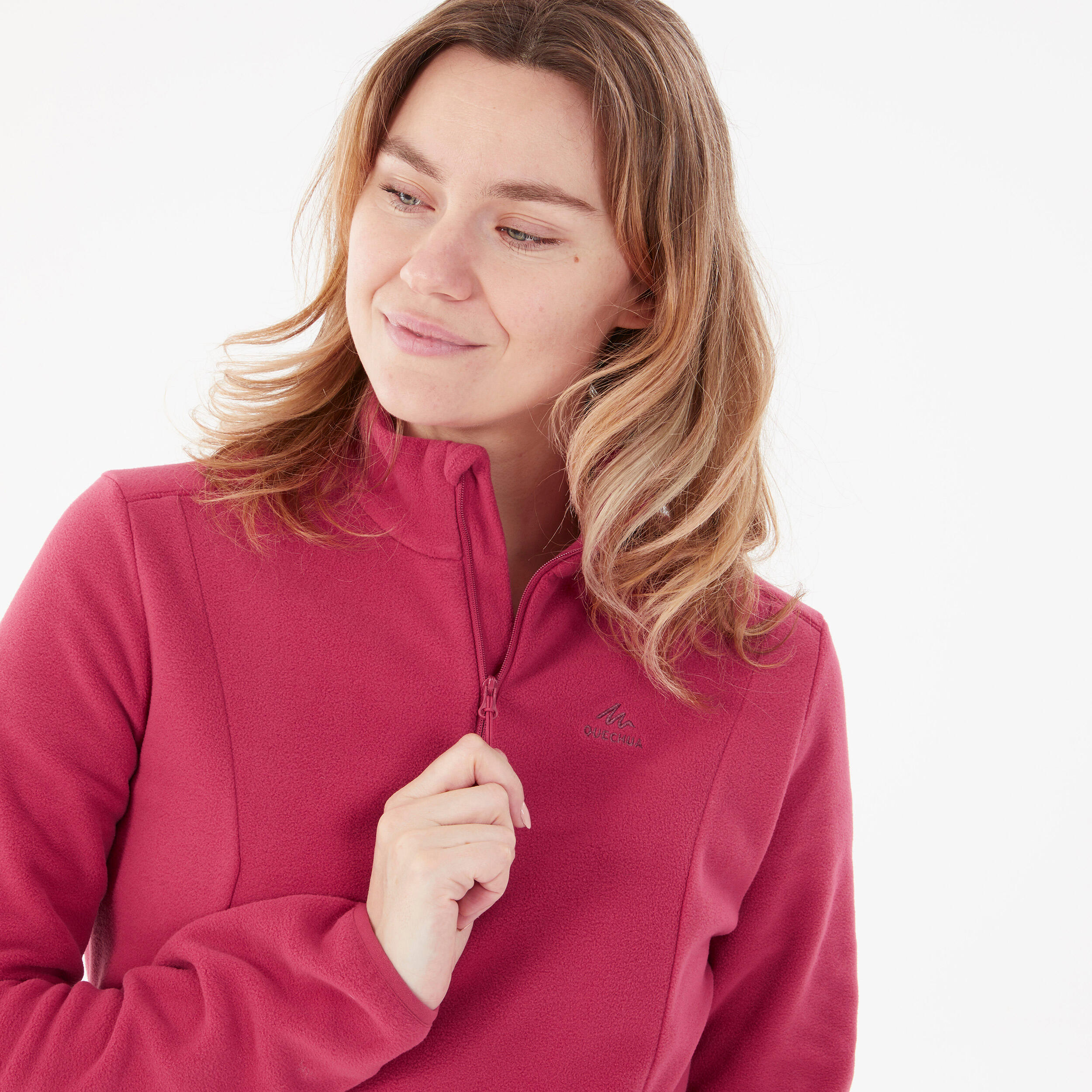 Women’s mountain hiking fleece jacket, MH100 Half Zip - Pink