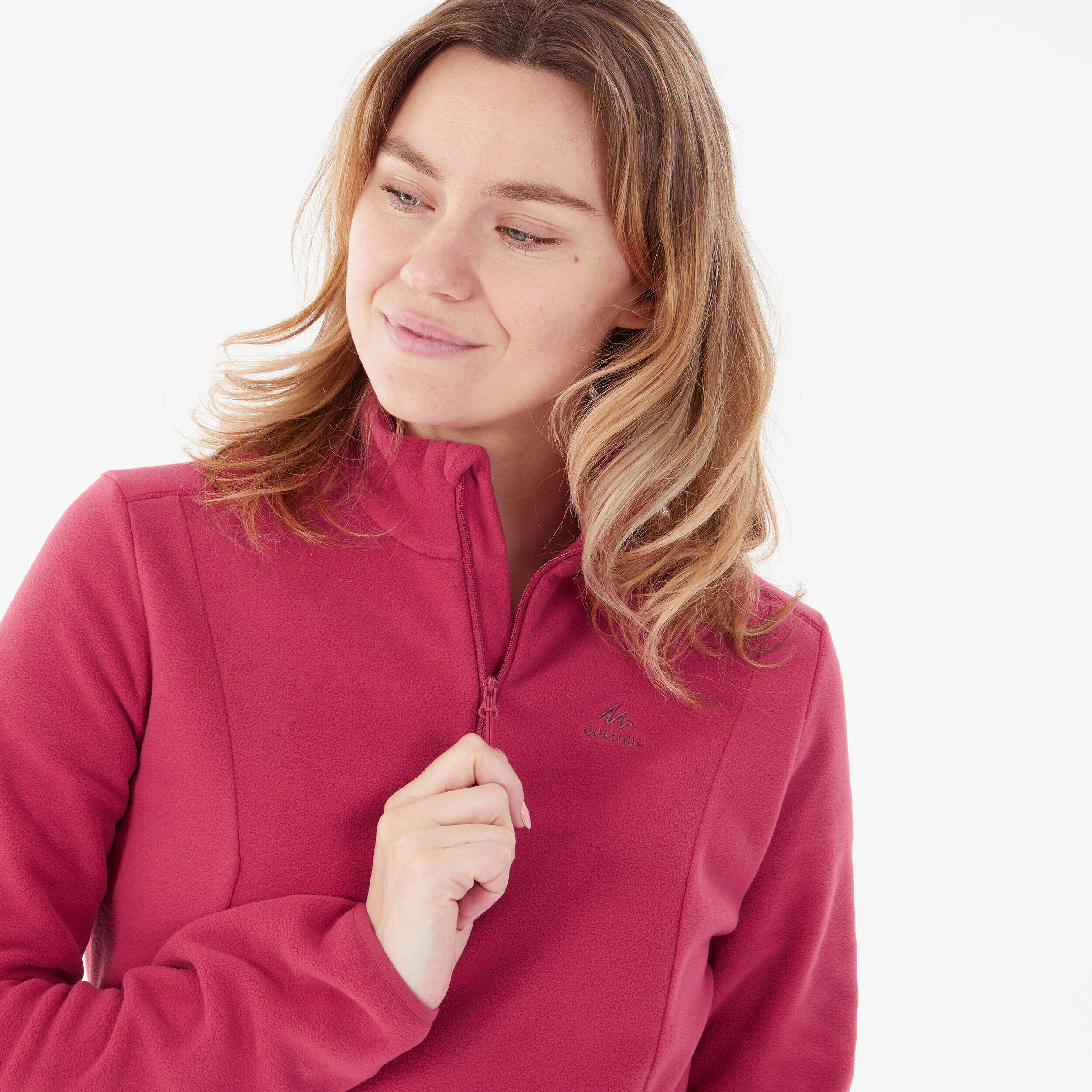 Women’s mountain hiking fleece jacket, MH100 Half Zip - Pink -  4