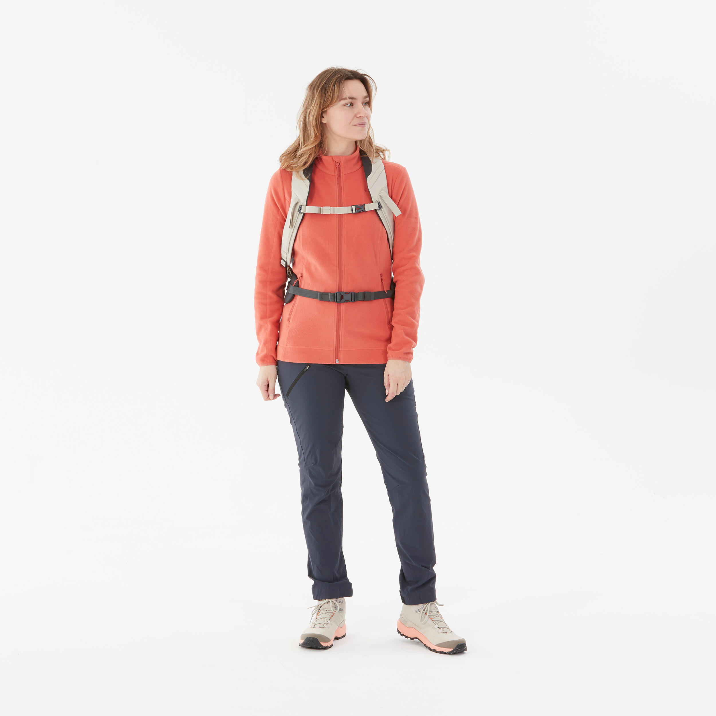 Women’s mountain hiking fleece jacket, MH100 Full Zip - Orange