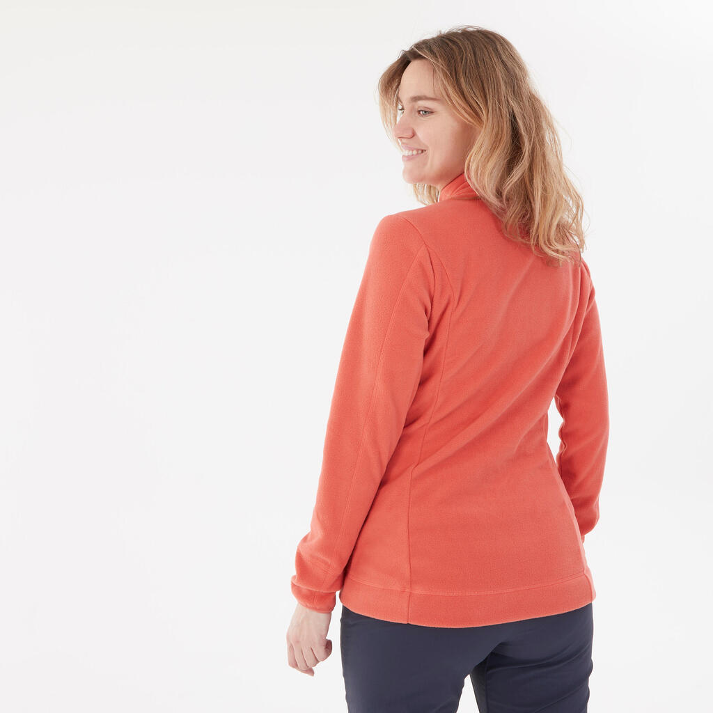 Women’s mountain hiking fleece jacket, MH100 Full Zip - Orange