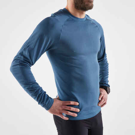 MEN'S BREATHABLE LONG-SLEEVED KIPRUN CARE RUNNING T-SHIRT - DARK BLUE