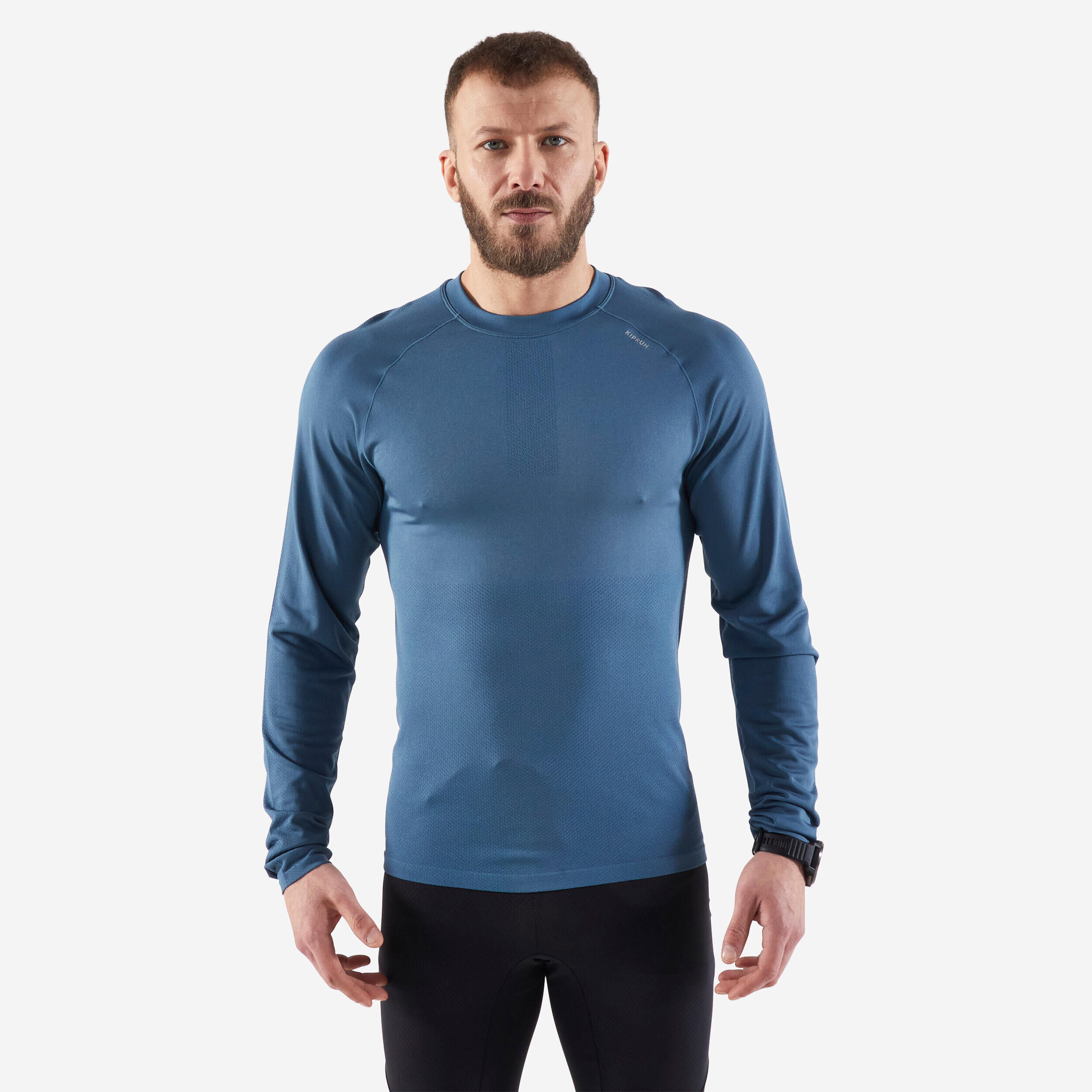 KIPRUN MEN'S BREATHABLE LONG-SLEEVED KIPRUN CARE RUNNING T-SHIRT - DARK BLUE