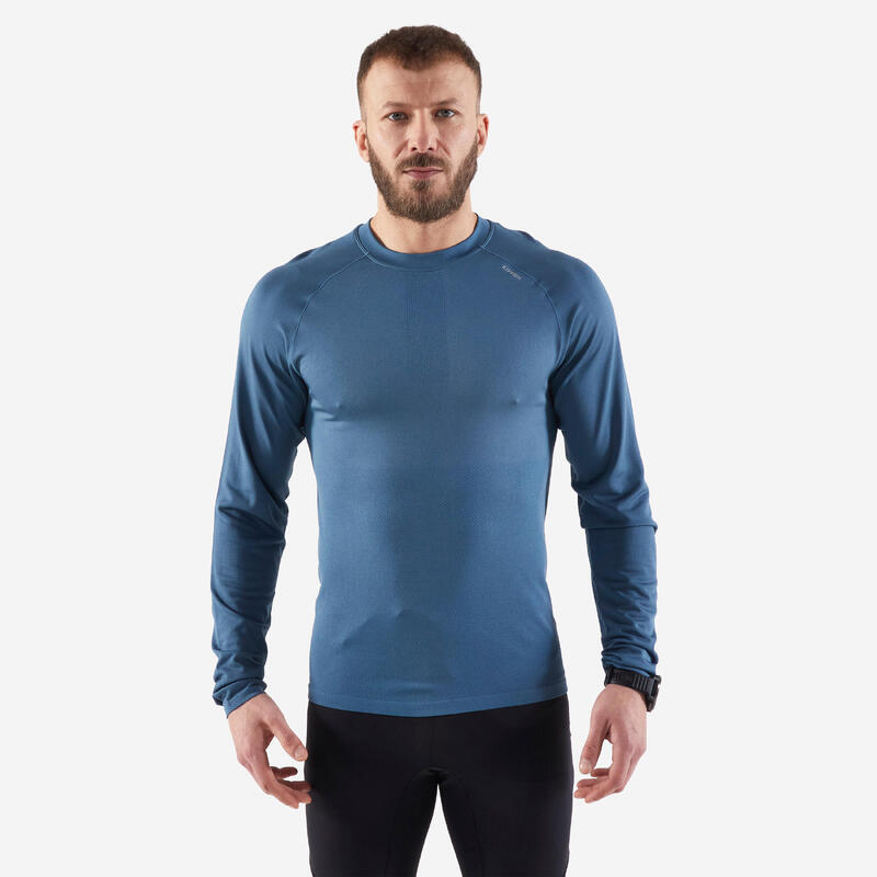 男款透氣跑步長袖 T 恤 CARE－深藍色